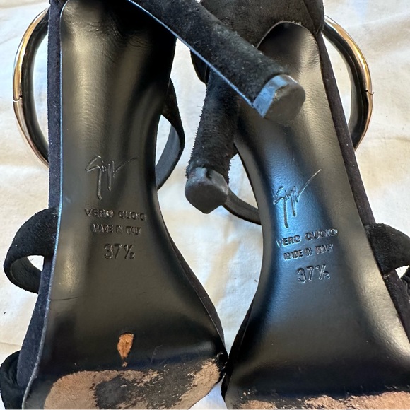 Giuseppe Zanotti Venere Gold Snake Embellished Suede Sandals Black 37.5 7.5 - Picture 9 of 10